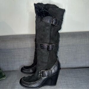Fendi Leather Suede Wedge Boots